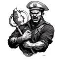 Angry sailor pulling up sleave tattoo design idea