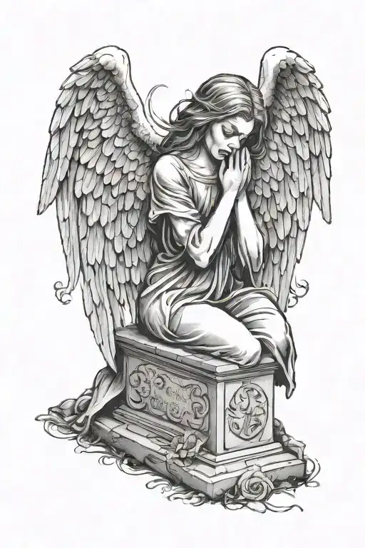 angel crying on a tombstone, gothic inspired tattoo tattoo design idea