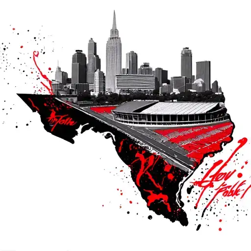 skyline of Lincoln Nebraska with Memorial stadium that flows to cornfields and transition to the Gulf of Mexico with Hou tattoo design idea