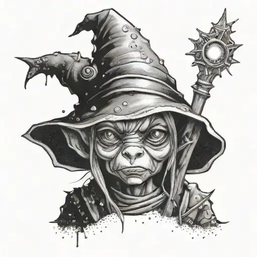 Female Goblin wizard cute tattoo design idea