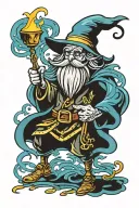 darck wizard casting a spell tattoo design idea