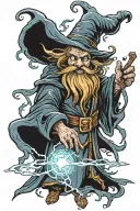 darck wizard casting a spell tattoo design idea