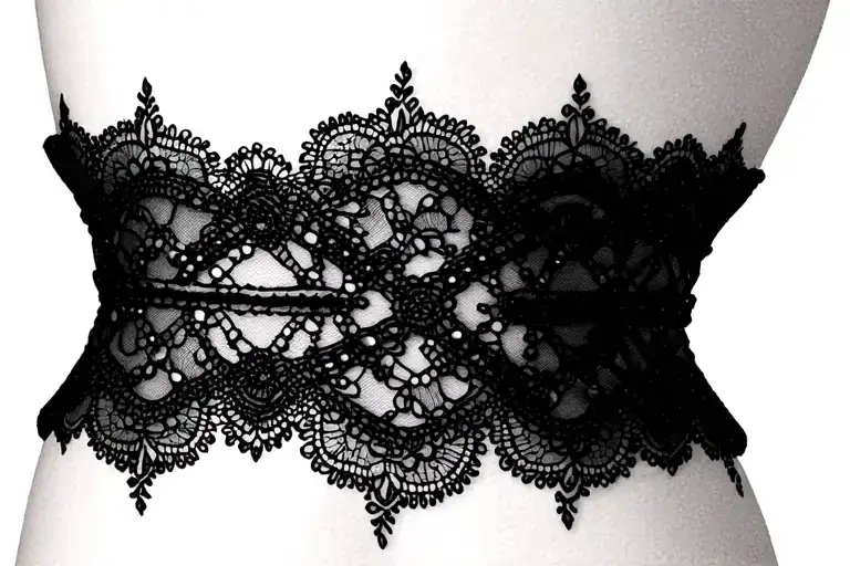 lace garter band elegantly encircling the thigh tattoo design idea