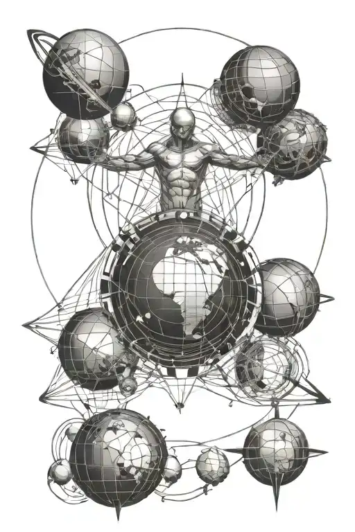atlas with planets orbiting tattoo design idea