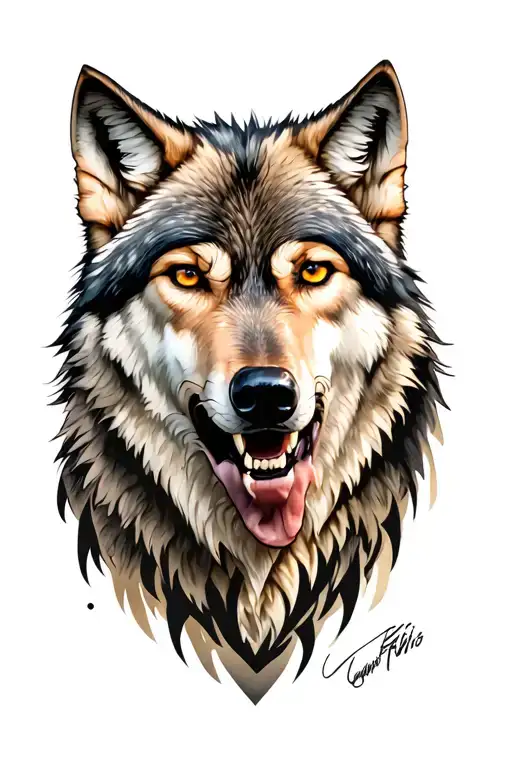 aggressive caucasian wolf tattoo design idea