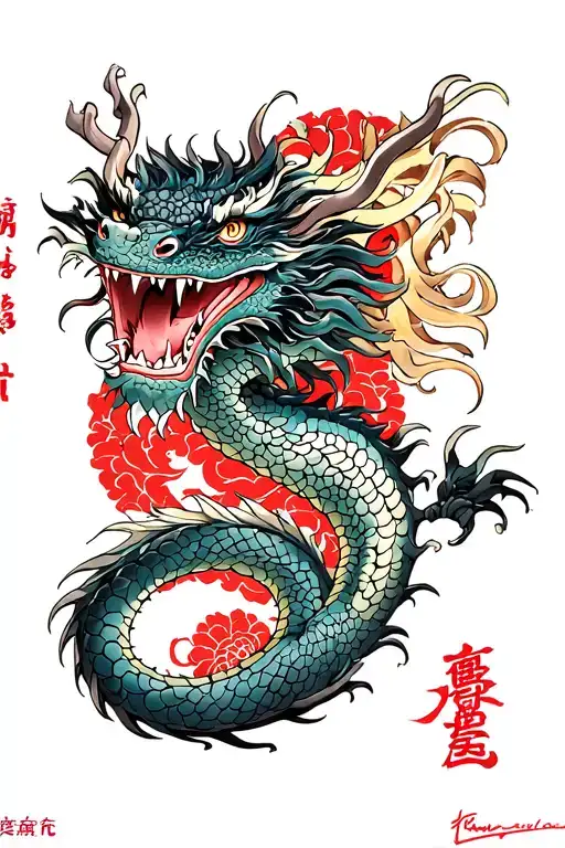 Japan style, yakuza style, dragon and licorice tattoo design idea