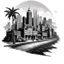 brick city and palm trees  tattoo design idea