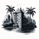 brick city and palm trees  tattoo design idea