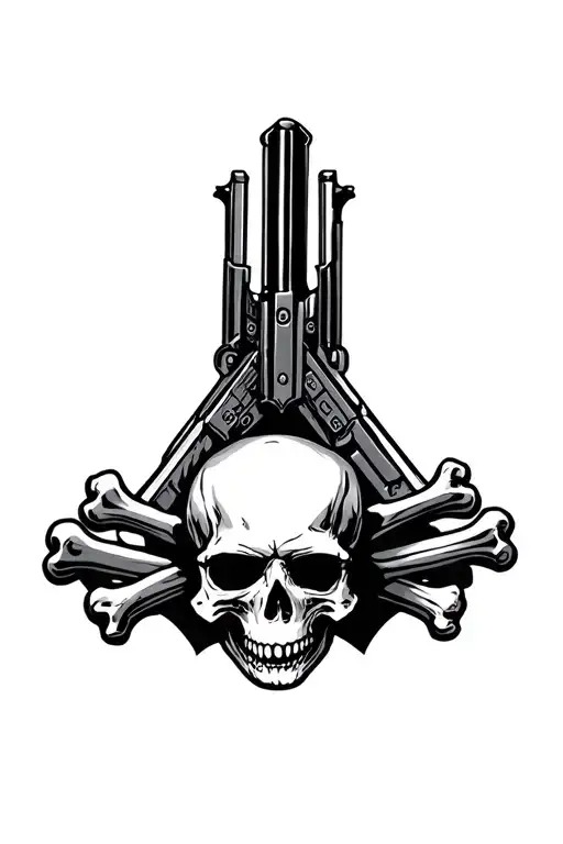 Pectoral skull and cross bones made of guns tattoo design idea
