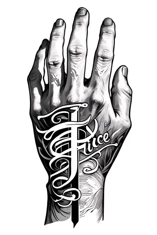 line around the hand with the vertical inscription be nice and something else needs to be added tattoo design idea