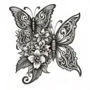 Haiti flower and tribal symbols intertwined wit butterflies tattoo design idea