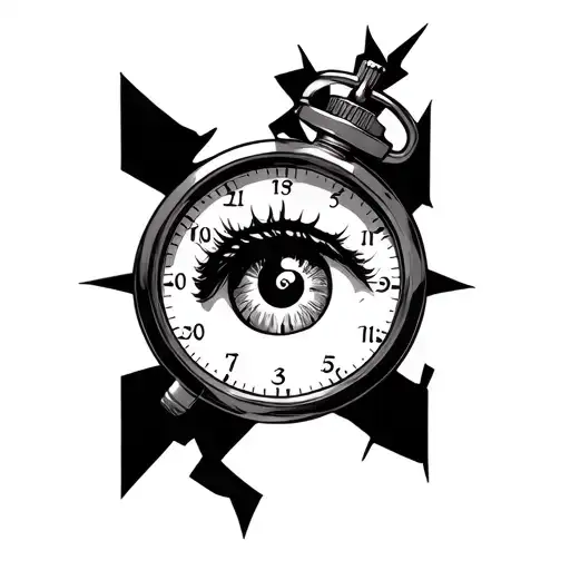 broken stopwatch with anime eye inside tattoo design idea