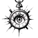 broken stopwatch with anime eye inside tattoo design idea
