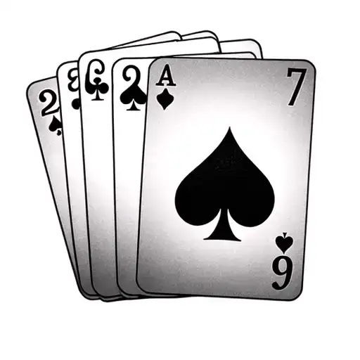 five card hand of poker cards arranged in a row with the following numbers: 7,2,7,9,7 tattoo design idea