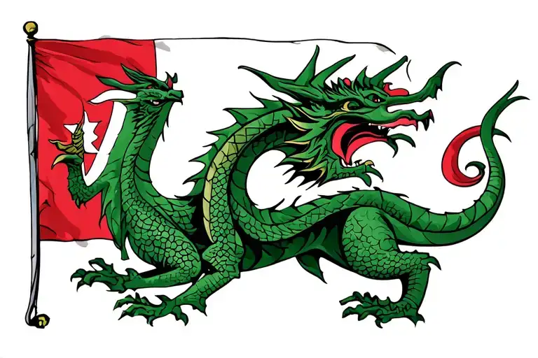 "evolution of a man" concept but the man evolves to the dragon found on the Wales flag.  tattoo design idea