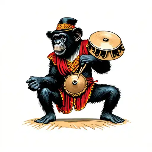 chimpanzee In circus outfit playing cymbal in oldschool classic artificial style  tattoo design idea