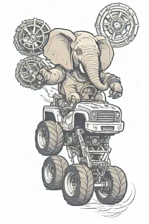 elephant driving monster truck driving tattoo design idea