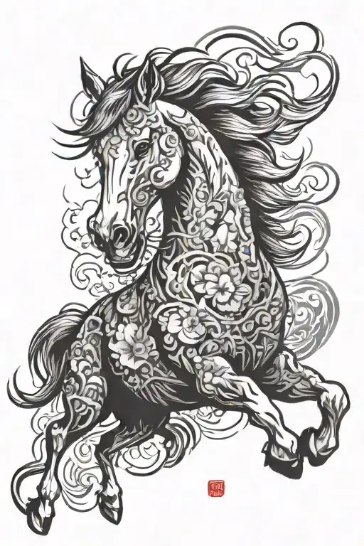 chinese year of horse for man tattoo design idea