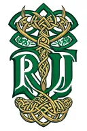claddaugh Celtic symbol  with initials R and J and the wedding date 8/14/24 embedded with color tattoo design idea