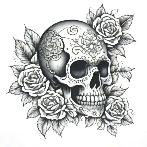 Skull with roses and mandalas  tattoo design idea