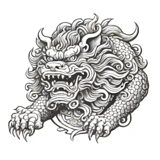 foo dog with Japanese filler  tattoo design idea