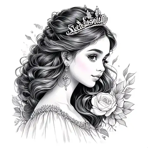 Alana in script with princess theme tattoo tattoo design idea