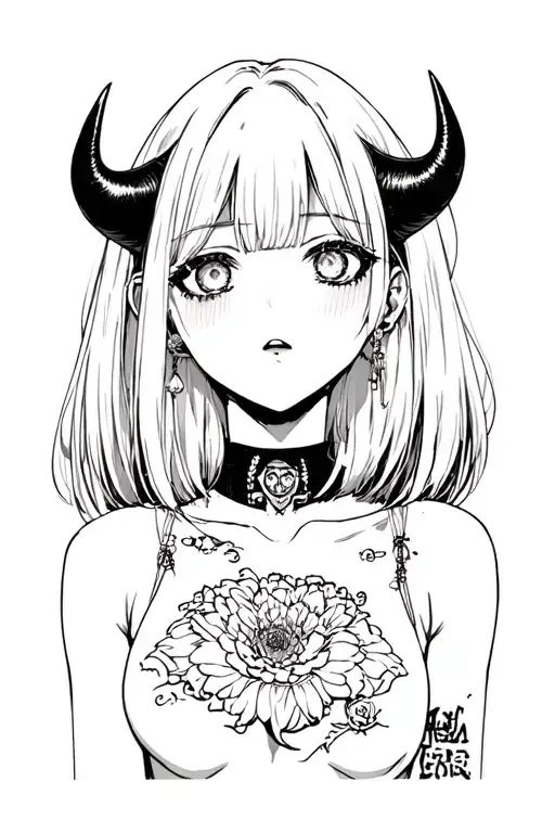 Ahegao girl with horns tattoo design idea
