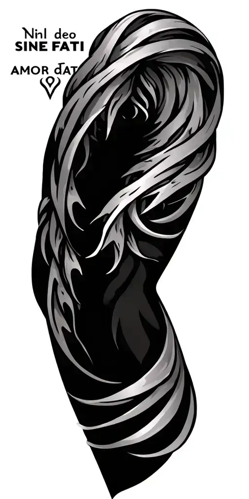 two thick lines around the arm, above first to writte Nihil sine deo in symbols. above the second, to writte AMOR FATI tattoo design idea