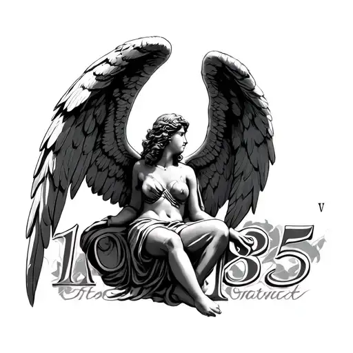 Fallen Angel with Roman numerals for the year 1985 tattoo design idea