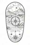 tattoo featuring greek landscape, compass, globe tattoo design idea