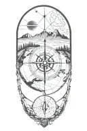 tattoo featuring greek landscape, compass, globe tattoo design idea