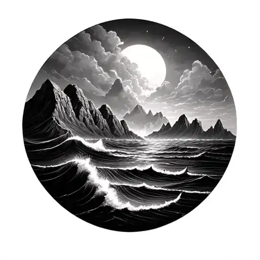 ocean mountains nature life tattoo design idea
