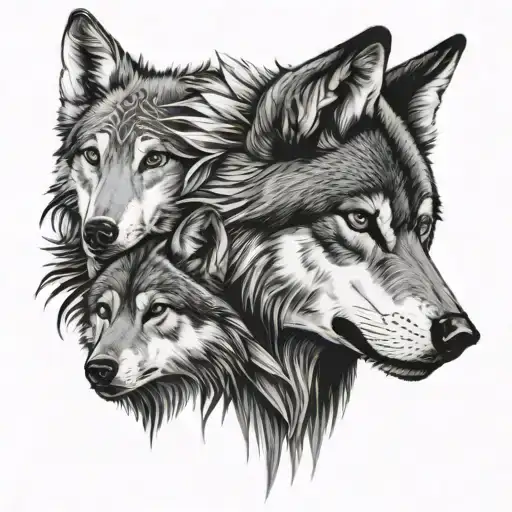 Wolf with american native woman tattoo design idea