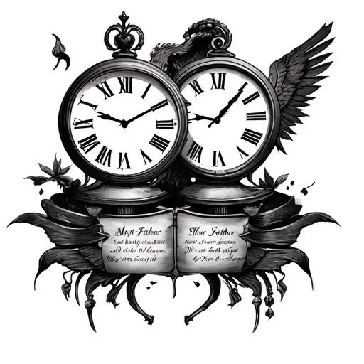 two clocks with time and date in roman numerals of death of my father and mother tattoo design idea
