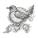 map of the world in the shape of a robin sitting tattoo design idea