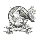 map of the world in the shape of a robin sitting tattoo design idea