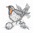 map of the world in the shape of a robin sitting tattoo design idea