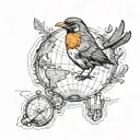 map of the world in the shape of a robin sitting tattoo design idea