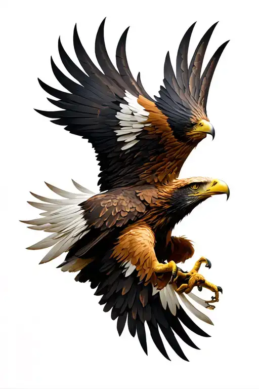 A powerful and majestic eagle undergoing rebirth: one half of the eagle appears old, with worn feathers tattoo design idea