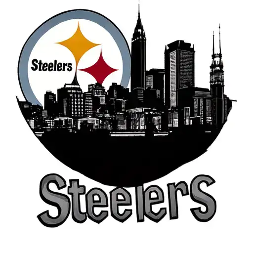 pittsburgh skyline with steelers logo incorporated tattoo design idea
