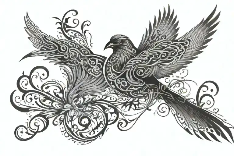 a tattoo of a bird made entirely of smoke, with flowing, wispy lines and delicate shading, giving the illusion of moveme tattoo design idea