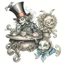 characters from the Alice in Wonderland tattoo design idea