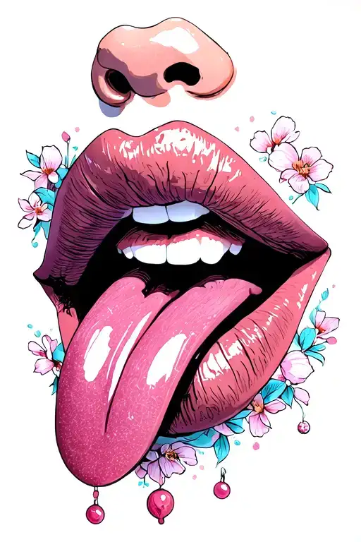 lips opened, tongue hanging out of mouth tattoo design idea