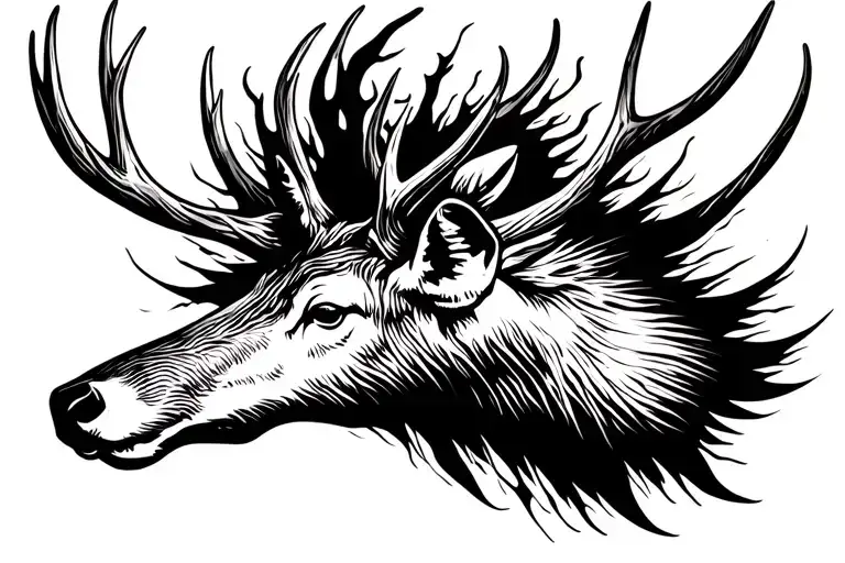 elk head with antlers surrounded black tattoo design idea