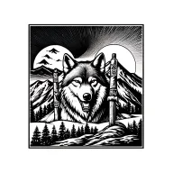 Mountain with full moon in the background that incorporates blackfoot native totem poles and a wolf tattoo design idea