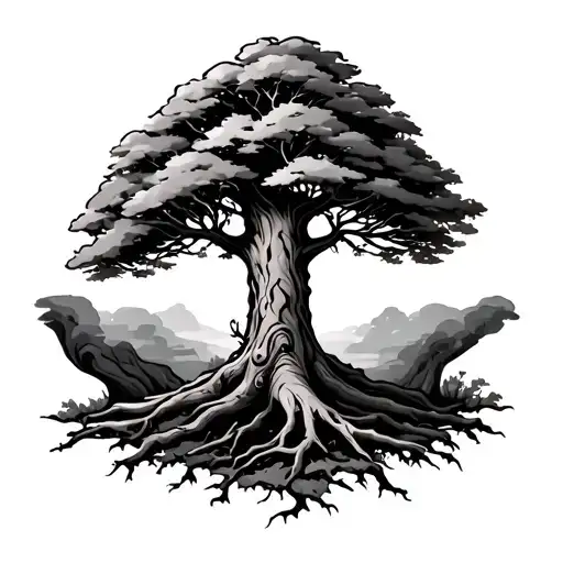 thick trunk tree growing leg sleve tattoo tattoo design idea