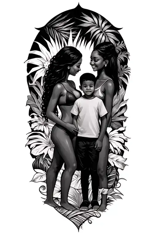 lesbian couple with 8 year old son in hawaii tattoo design idea