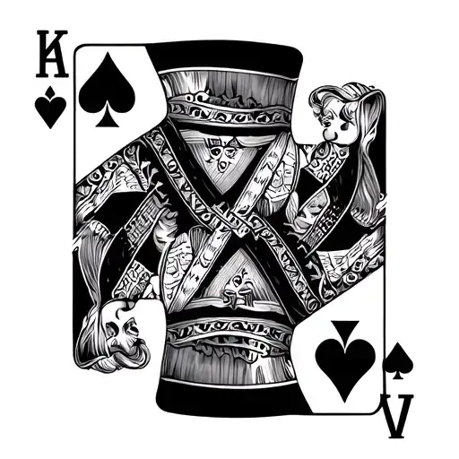 king card buring into queen card tattoo design idea