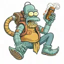 futurama bender with homer simpson smoking a backwood tattoo design idea