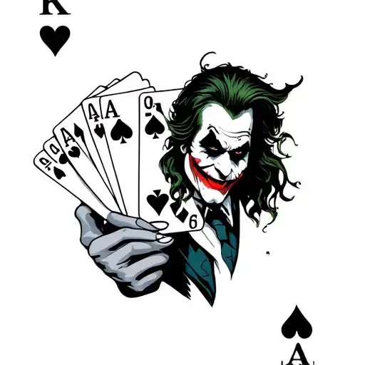 black jack hand with the  joker character  holding the cards  tattoo design idea